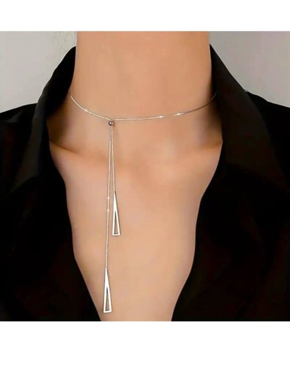 Lariat Necklace Geometric Adjustable Slide Pull Triangular Simple Stylish Trendy